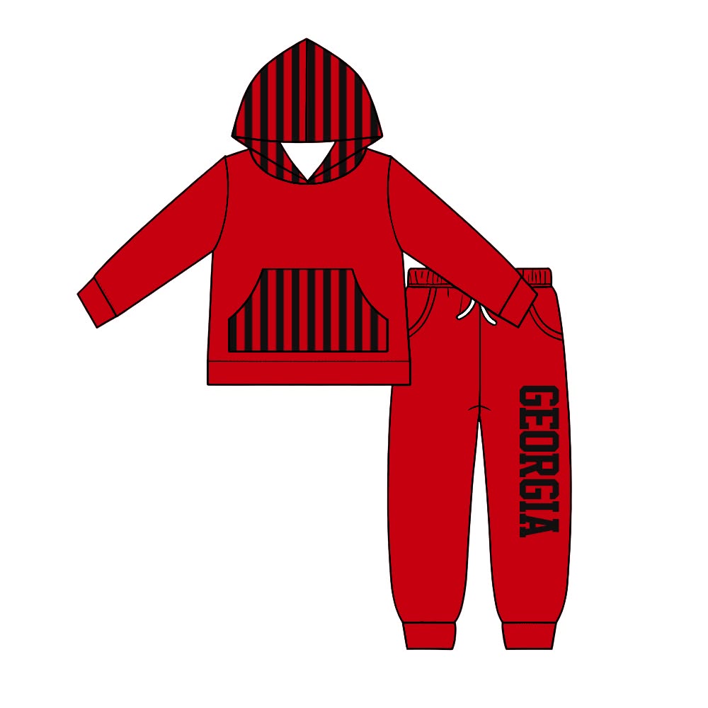 (Custom Design Preorder MOQ 5) Teams Hoodie Top GEORGIA Pockets Pants Kids Clothes Set
