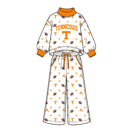 Preorder( 5  MOQ) BabyBoys Sport Team Tennessee Long Sleeve Mock Neck Top Wide Leg Pants Outfit