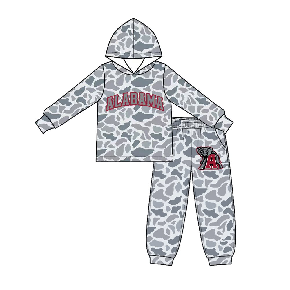 (Custom Design Preorder MOQ 5 Each) Grey Camo Teams Logo Print Hoodie Top Joggers Pants Boys Clothes Set Brothers Wear