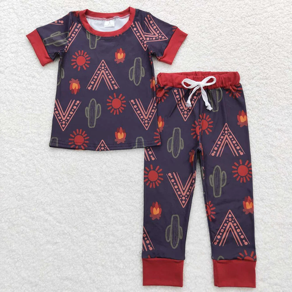 Sibling Baby Boys Western Howdy Rodeo Cactus Short Sleeve Top Pants Outfit