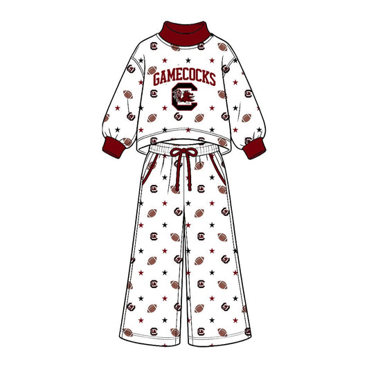 Preorder( 5  MOQ) BabyBoys Sport Team  Gamecocks Long Sleeve Mock Neck Top Wide Leg Pants Outfit