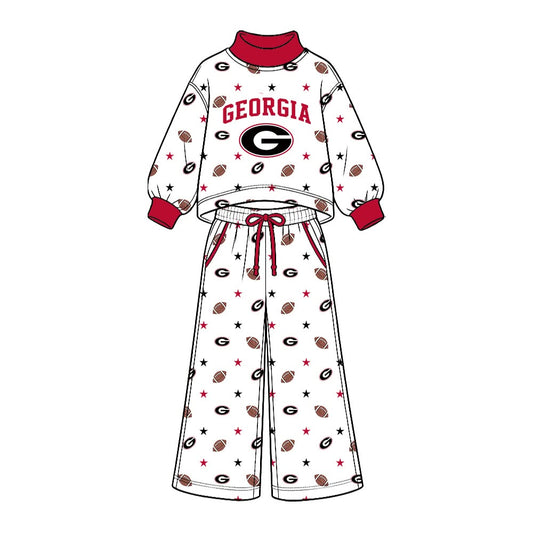 Preorder( 5  MOQ) BabyBoys Sport Team Georgia Long Sleeve Mock Neck Top Wide Leg Pants Outfit