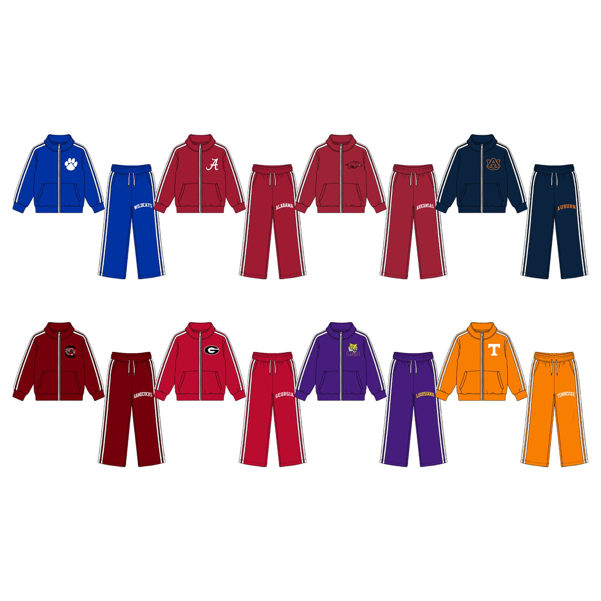 (Custom Design Preorder MOQ 5 Each)Teams Print Long Sleeve Zipper Jackets Top Pockets Pants Kids Clothes Set Sibling Wear