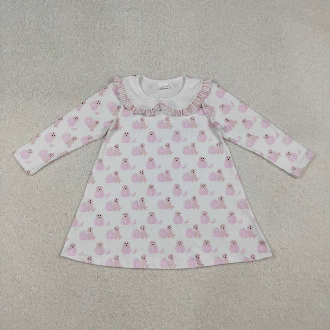 Baby Girls Pink Pumpkin Dog Long Sleeve Dress