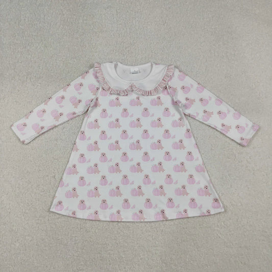 Baby Girls Pink Pumpkin Dog Long Sleeve Dress