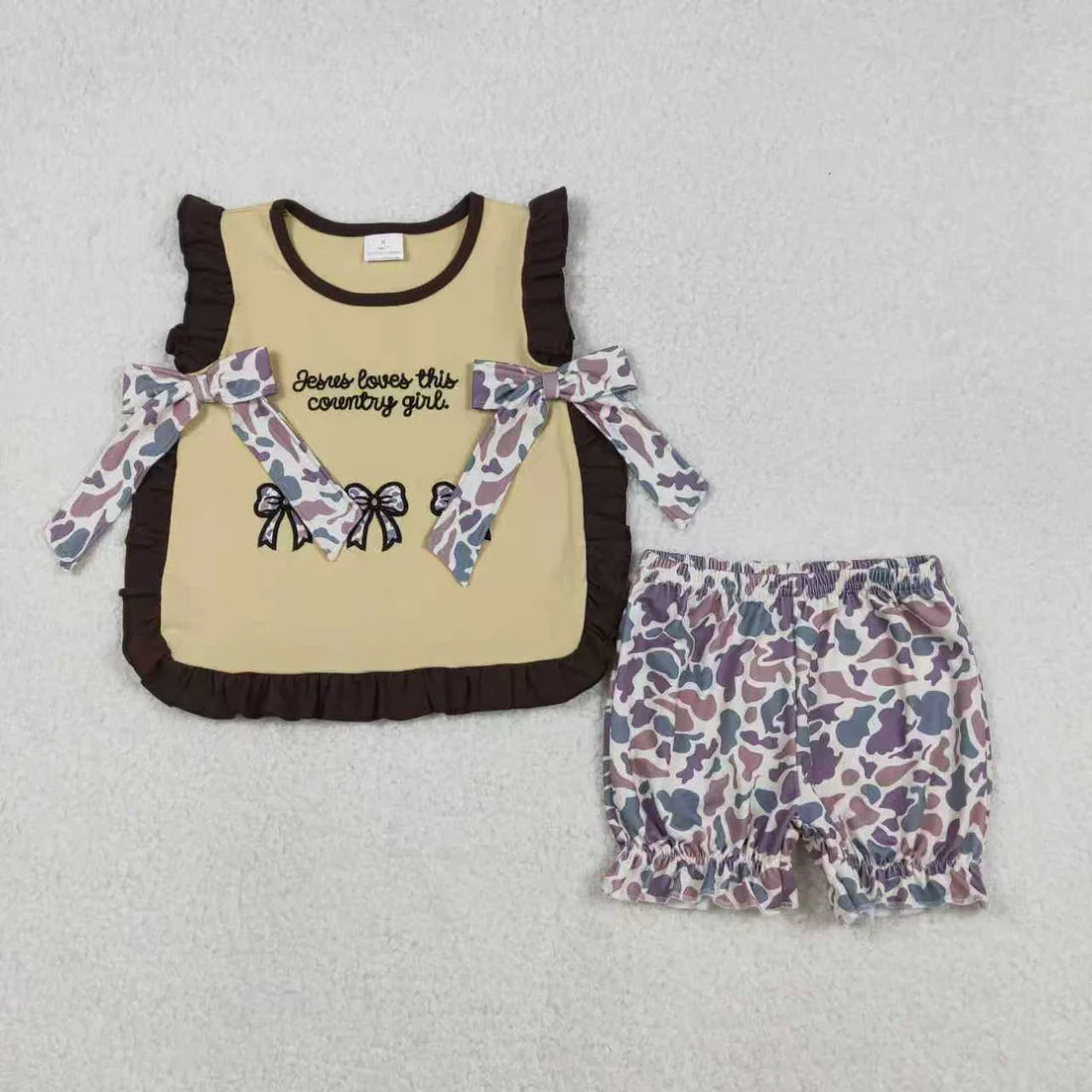 Sibling Baby Embroidery Country Kids Jesus Love Me Camo Shorts Clothes Sets Rompers
