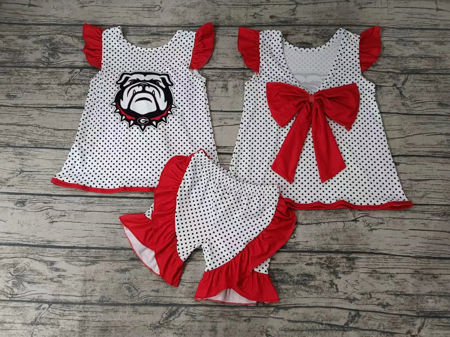 (Custom Design Preorder MOQ 5) Teams Georgia Bulldogs Dots Baby Girls Summer Clothes Set