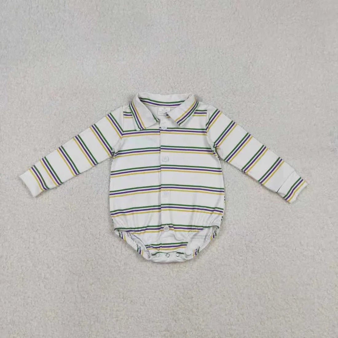 Sibling Baby Boys Girls Mardigras Stripe Button Knee Length Dress Polo Shirts Top Rompers