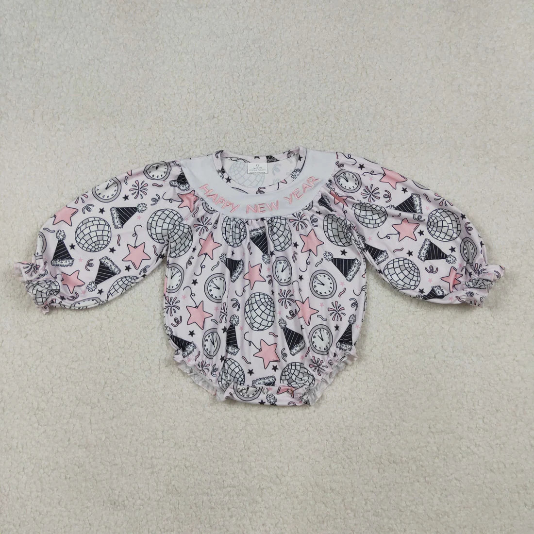 Embroidery Happy New Year Baby Girls Stars Firework Ruffle Rompers