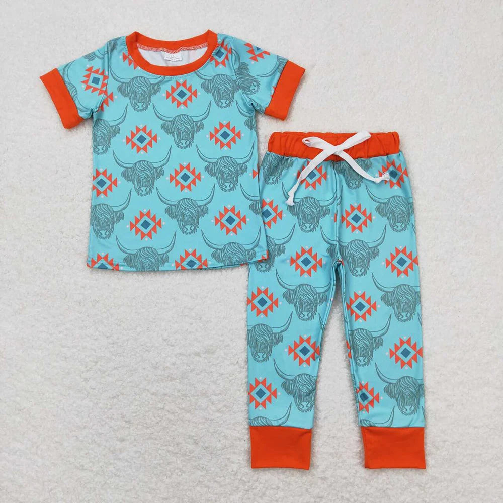 Sibling Baby Boys Western Howdy Rodeo Cactus Short Sleeve Top Pants Outfit