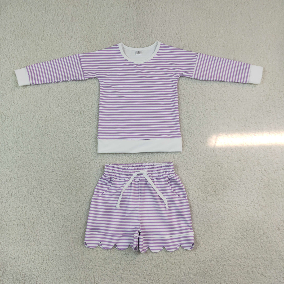 Kids Girls Light Purple Long Sleeve Top with Shorts Active Outfit