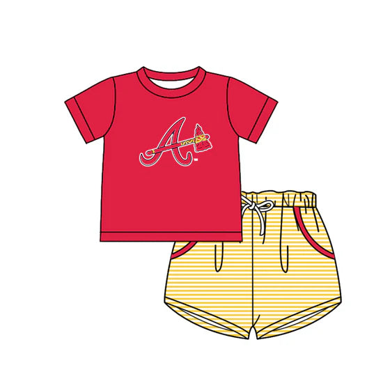 (Custom  Preorder MOQ 5) Baby Boys Atlanta Braves Top Checked   Short Team Outfit