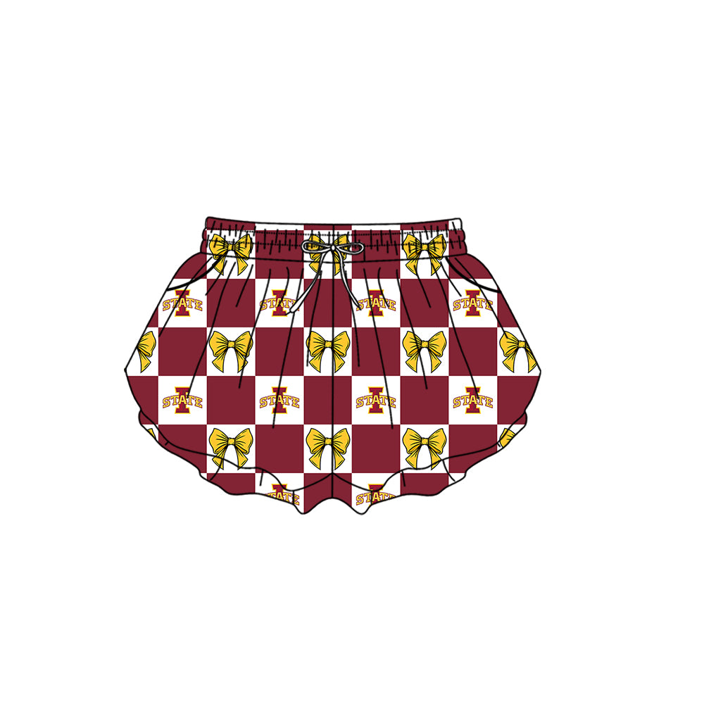 (Custom Design Preorder MOQ 5 Each Item) Teams Iowa State Cyclones Bows Wine Plaid Print Kids Clothes Sibling & Family Matching Styles