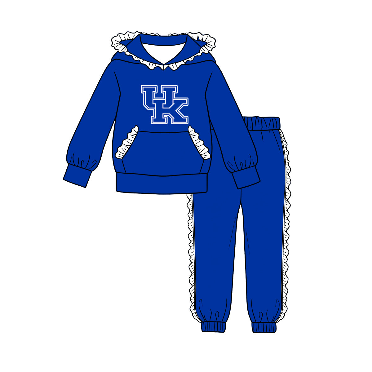 (Custom Design Preorder MOQ 5 Each)Teams Logo Print Long Sleeve Hoodie Top Pants Girls Ruffles Clothes Set Sisters Wear