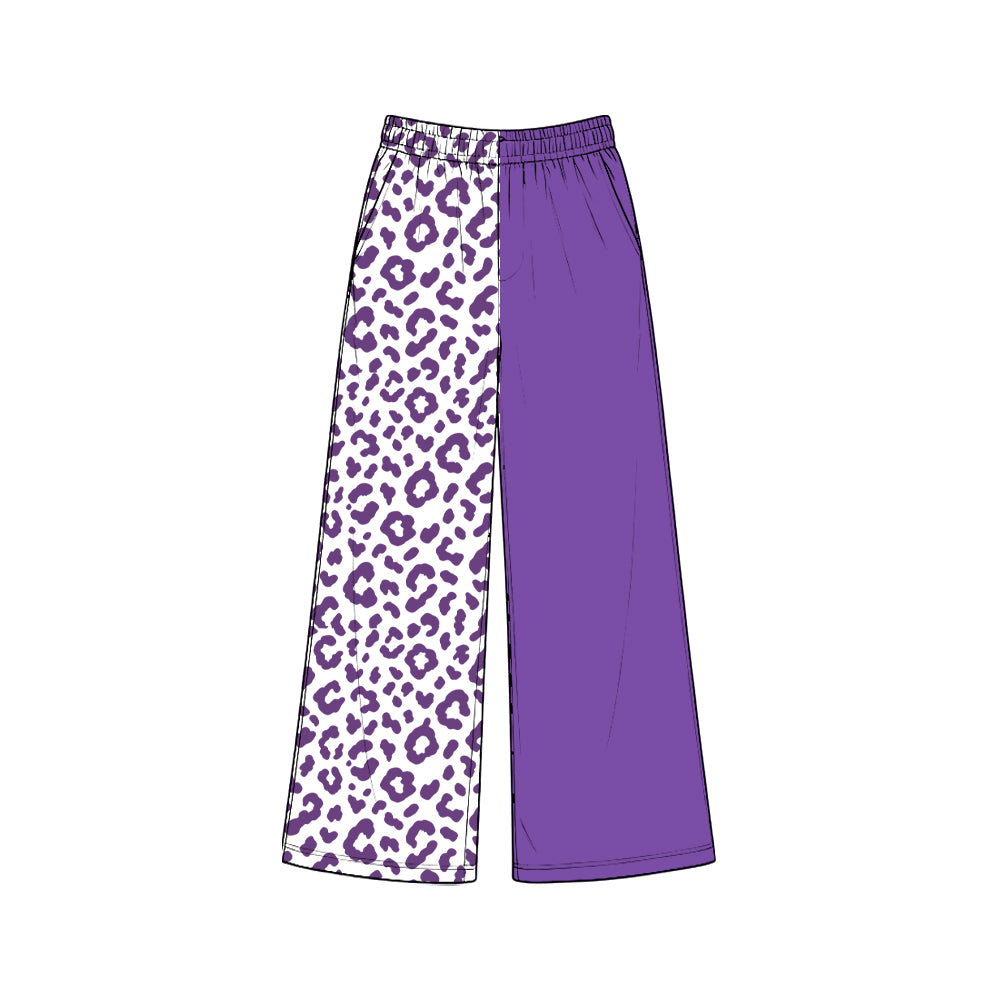 (Custom Design Preorder MOQ 5 Each)Teams Checkered Leopard Print Girls Straight Pockets Bottom Pants Sisters Wear
