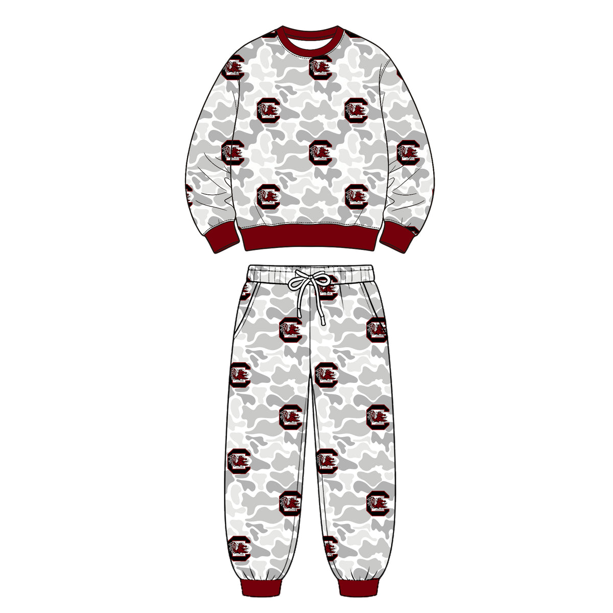 (Custom Design Preorder MOQ 5 Each)Teams Logo Camo Print Long Sleeve Top Pockets Pants Boys Clothes Set Brothers Wear