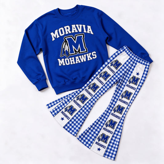 (Custom Design Preorder MOQ 5 Each) Baby Girls Sprot Team Moravia Bell Bottom Pants Outfit