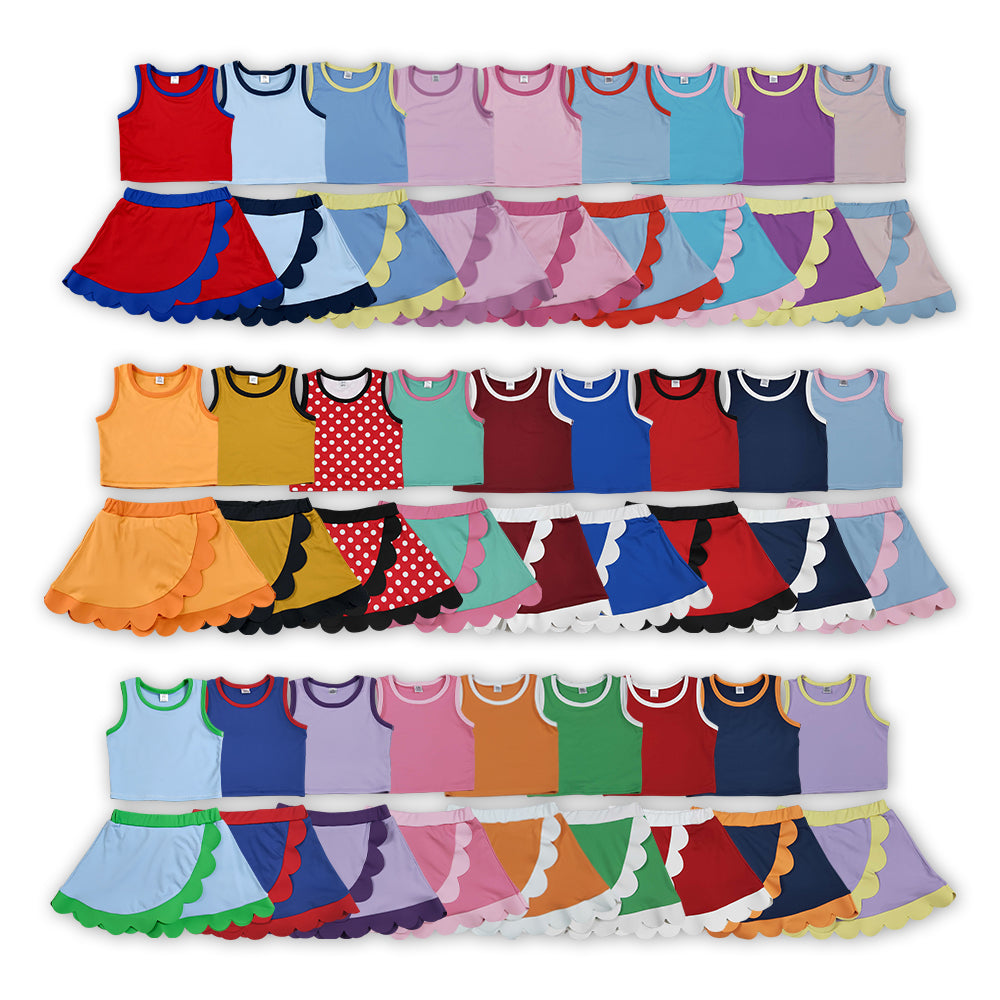 33 Colors Teams Tank Top Scallop Edge Skort Baby Girls Active Clothes Set Sisters Yoga Outfits