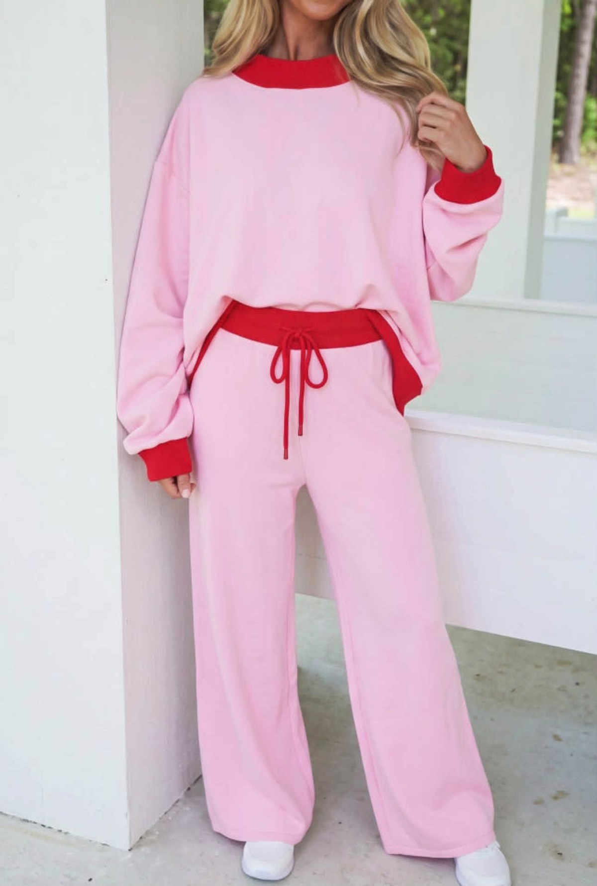 Preorder (5 MOQ) Pink Long Sleeve Top Logo   Pants Girls & Woman Clothes Set
