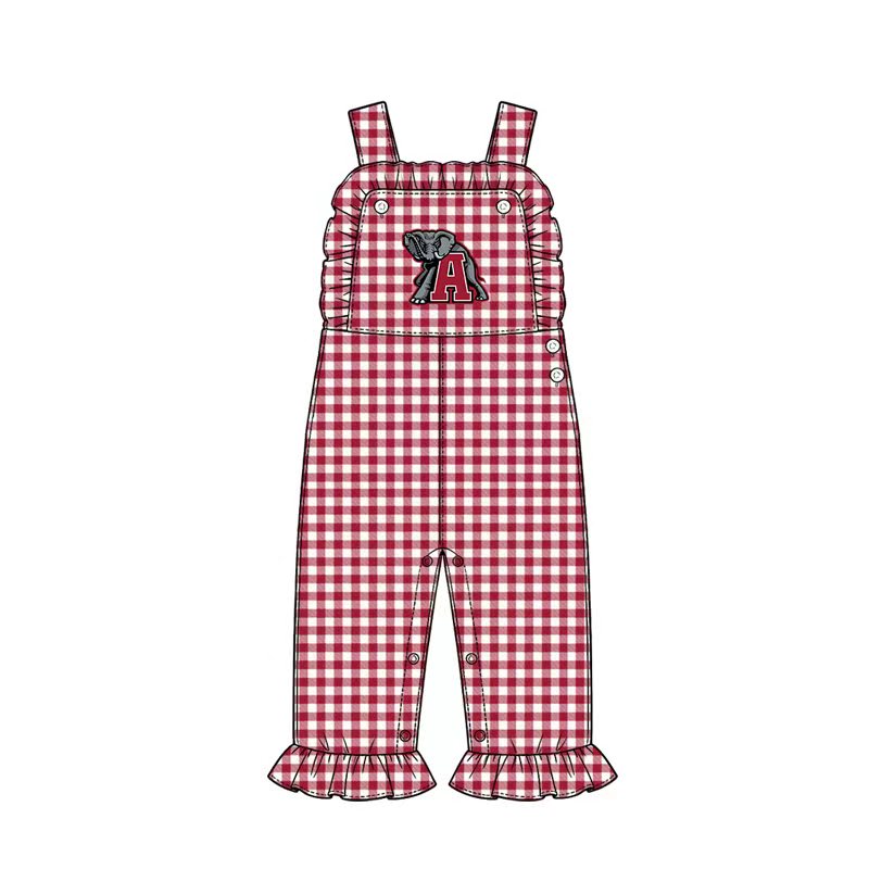 (Custom Design Preorder MOQ 5) Teams Logo Checkered Print Baby Girls Strap Jumpsuits Sisters Overall Styles