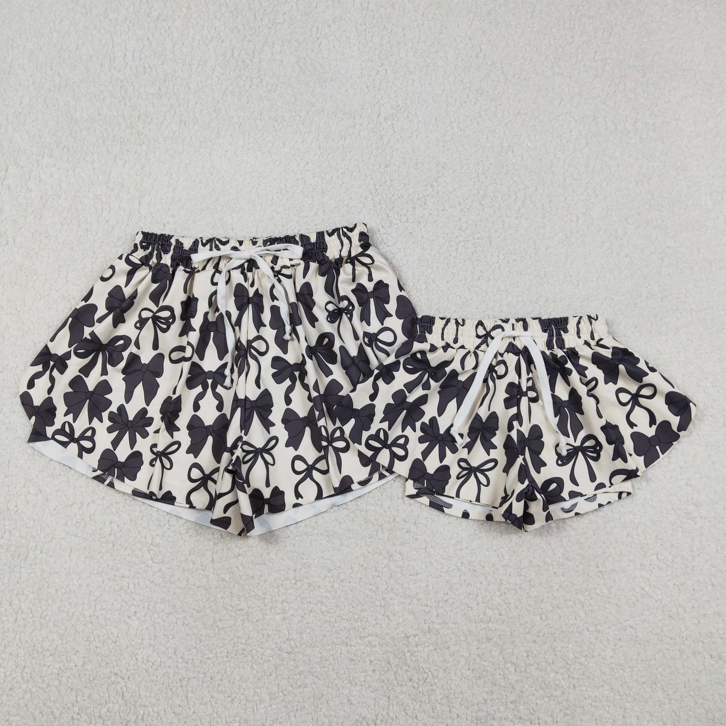 Mama and Me Girls Black Bows Yoga Active Ruffle Shorts Bottom
