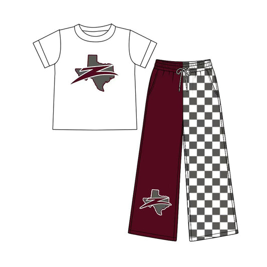 (Custom Design Preorder MOQ 5) Teams Zephyr Bulldogs White Top Checkered Straight Pants Girls Clothes Set