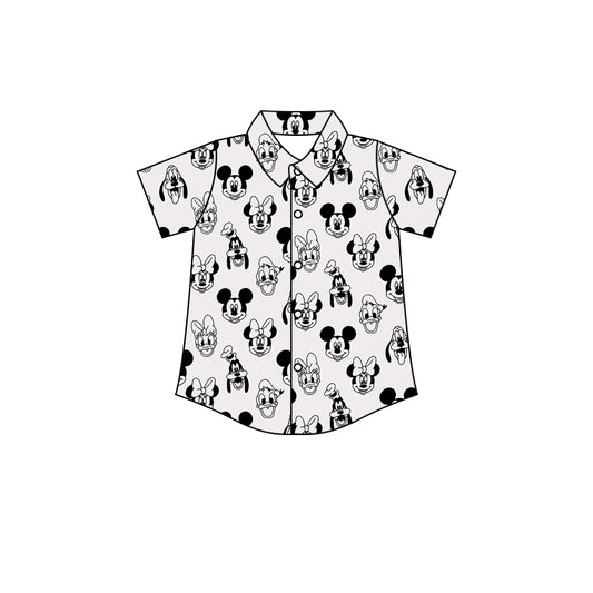 (Custom Design Preorder MOQ 5)  Cartoon Mouse Print Baby Boys Button Summer Tee Shirts Top