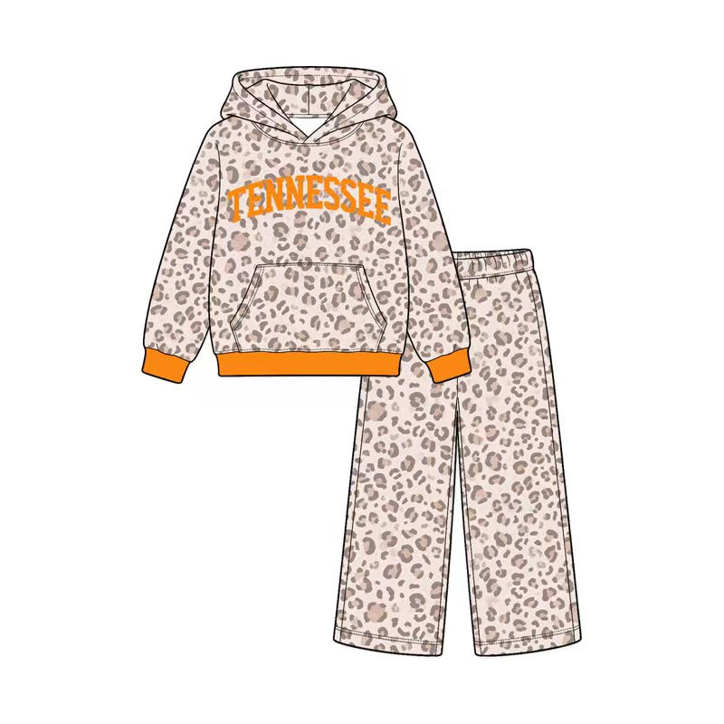 (Custom Design Preorder MOQ 5 Each) Teams Leopard Print Hoodie Top Pockets Pants Girls Clothes Set Sisters Wear