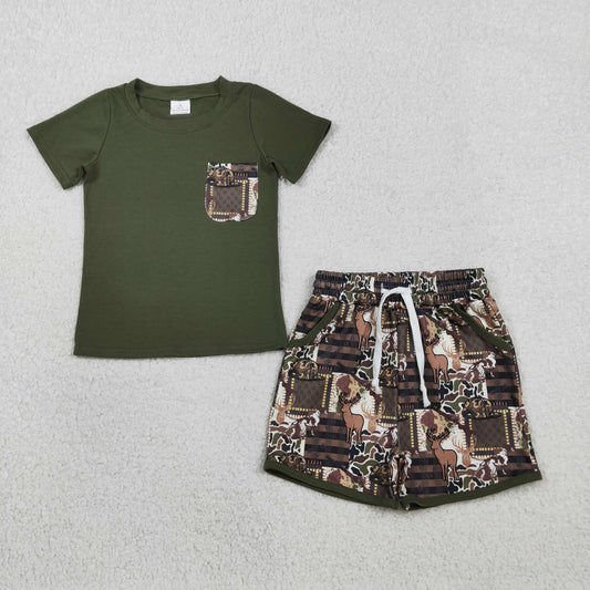 Sibling Baby Boys Shirt Top Deer Hats Camo Pockets Short Hunting Clothes Set Strap Rompers