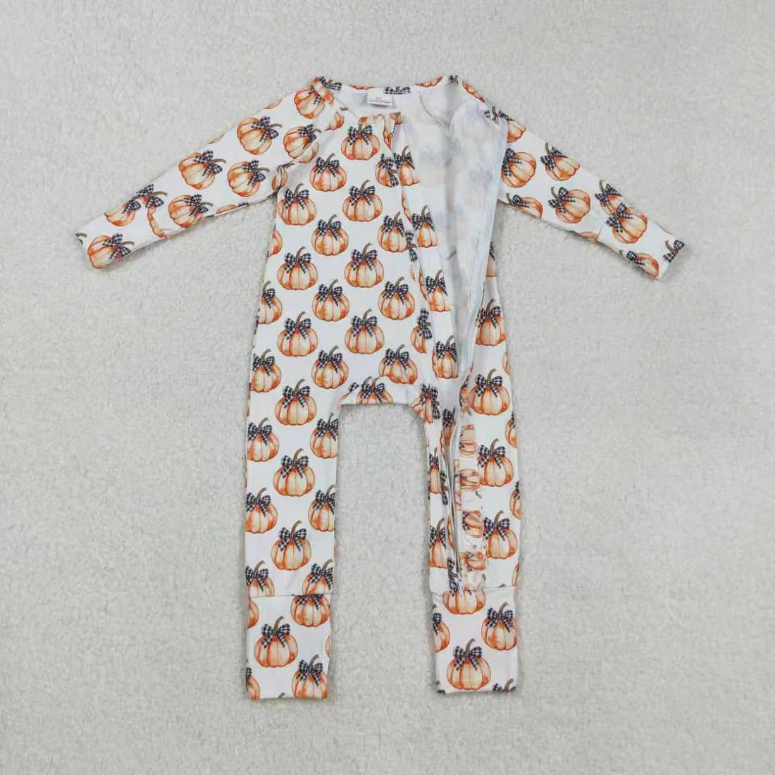 Sibling Baby Girls Bows Pumpkins Button Fal Pajamas Clothes Sets Zipper Footie Rompers