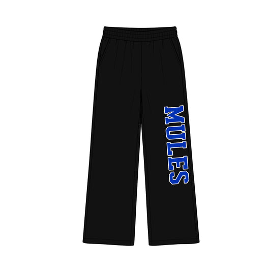 (Custom Design Preorder MOQ 5) Teams Mules Black Print Kids & Adult Bottom Pants