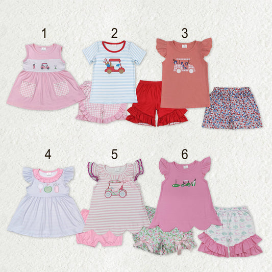 Sibling Baby Girls Embroidery Golf Shirts Top Ruffle Shorts Summer Clothes Sets