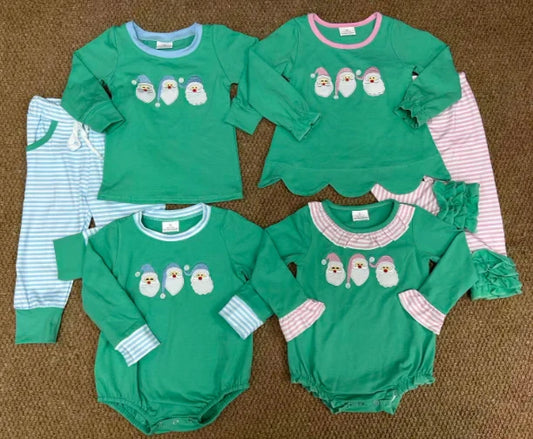 Sibling Baby Girls  Embroidery Santa Long Sleeve Outfit Romper