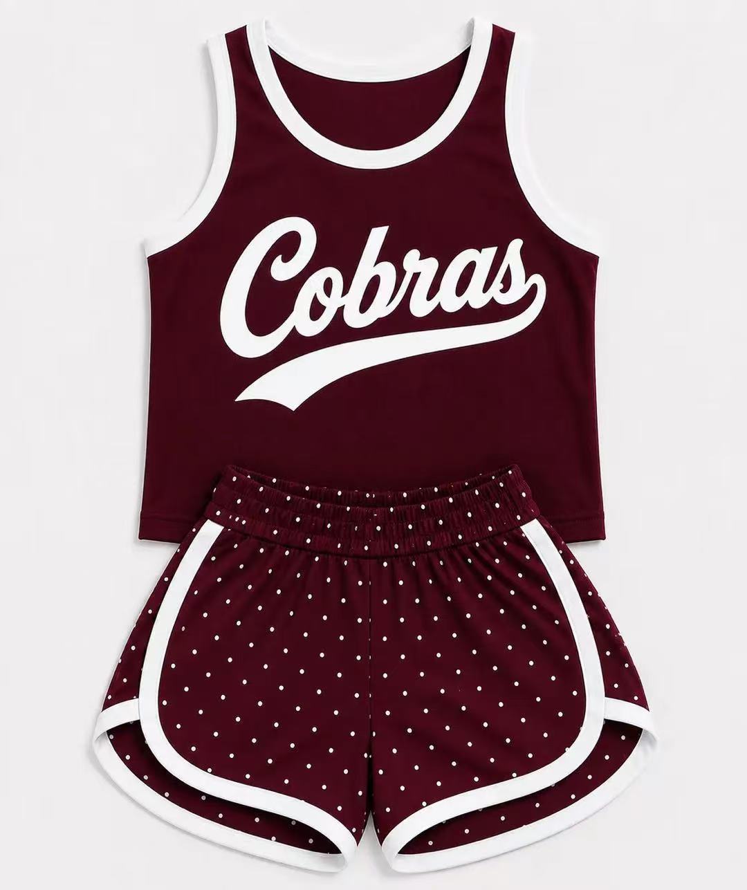 (Custom Design Preorder MOQ 5) Girls  Bow Strap Cobras Tank  & Shorts Sport Team Outfit