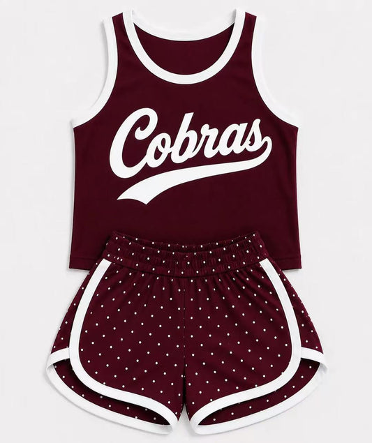 (Custom Design Preorder MOQ 5) Girls  Bow Strap Cobras Tank  & Shorts Sport Team Outfit