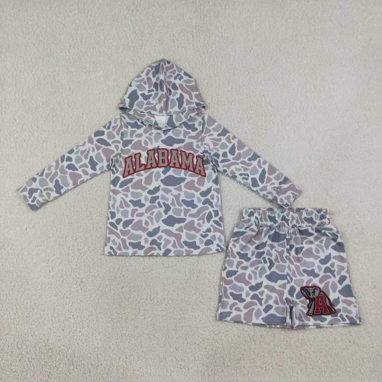 Sibling Baby Boys Sport Team Grey Camo Long Sleeve Hoodie Top with Shorts Outfit
