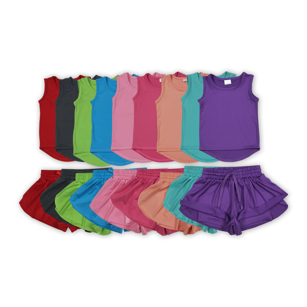 9 Colors Sibling Baby Girls Vest Top Skirt Shorts Yoga Activity Wear Clothes Sets