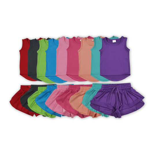 9 Colors Sibling Baby Girls Vest Top Skirt Shorts Yoga Activity Wear Clothes Sets