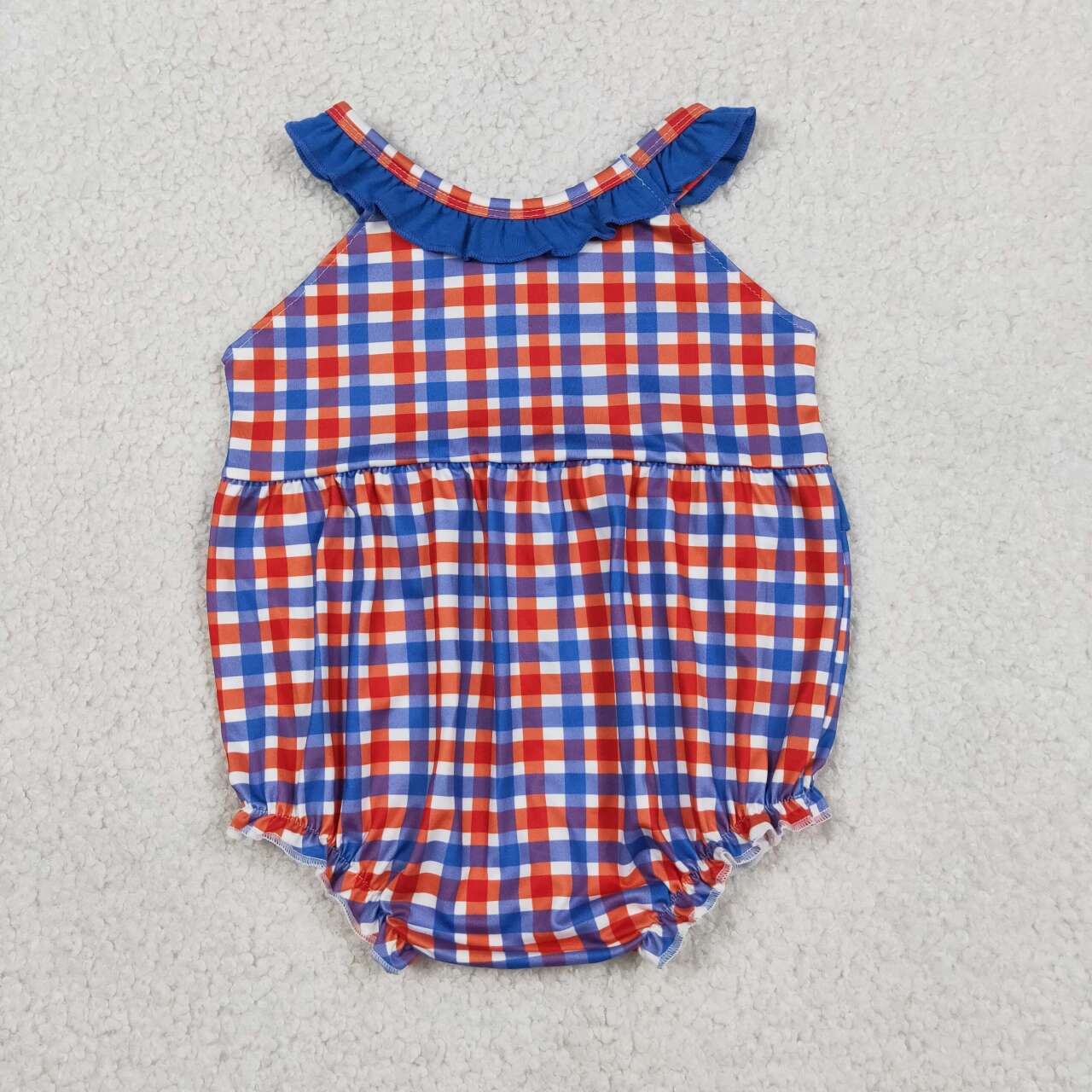 Baby Girls Embroidery Farm Animal 4th of July Bubble Romper