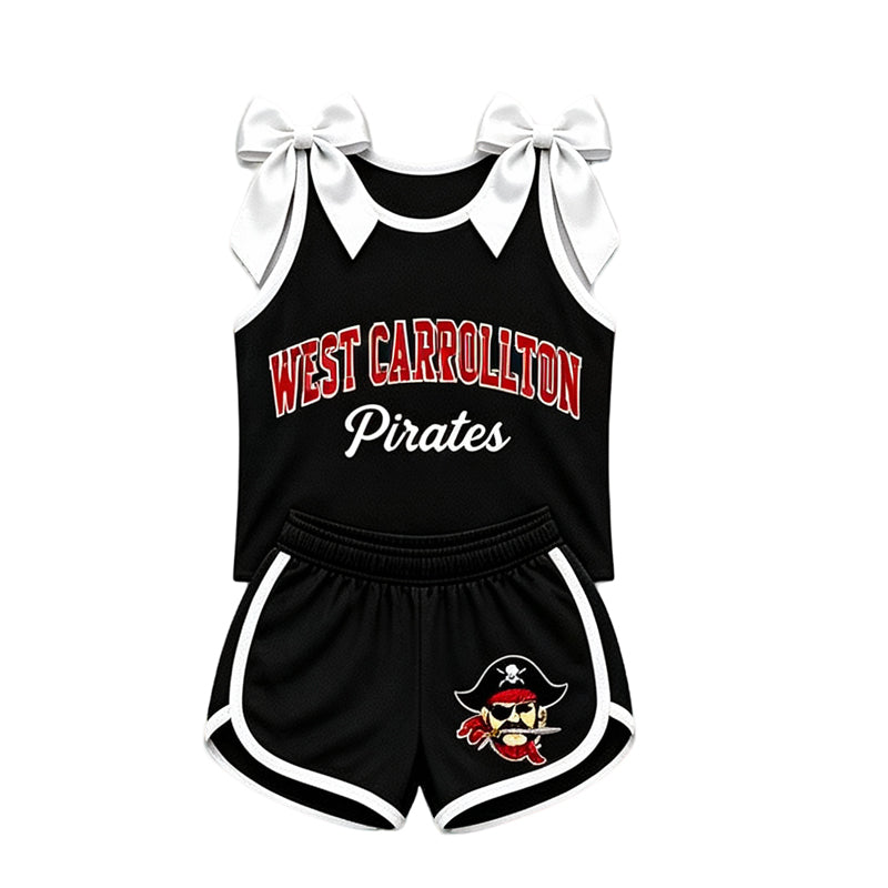 (Custom Design Preorder MOQ 5) Teams West Carrollton Pirates Bows Vest Top Shorts Mommy and Me Summer Yoga Clothes Set