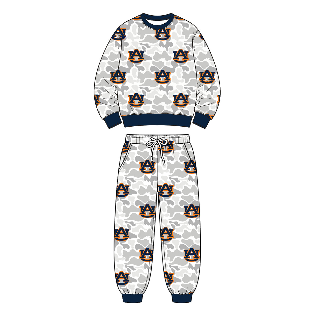 (Custom Design Preorder MOQ 5 Each)Teams Logo Camo Print Long Sleeve Top Pockets Pants Boys Clothes Set Brothers Wear
