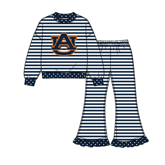 Preorder( 5  MOQ) BabyBoys Sport Team  Auburn Striped Long Sleeve Top Bell Bottom Pants Outfit