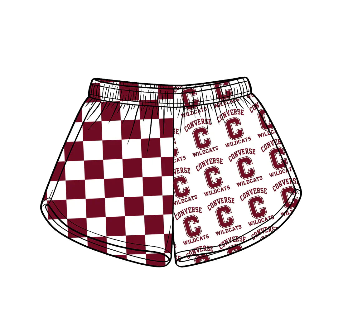(Custom  Preorder MOQ 5) Baby Girls Red Checked Wildcats C Team Shorts Bottom