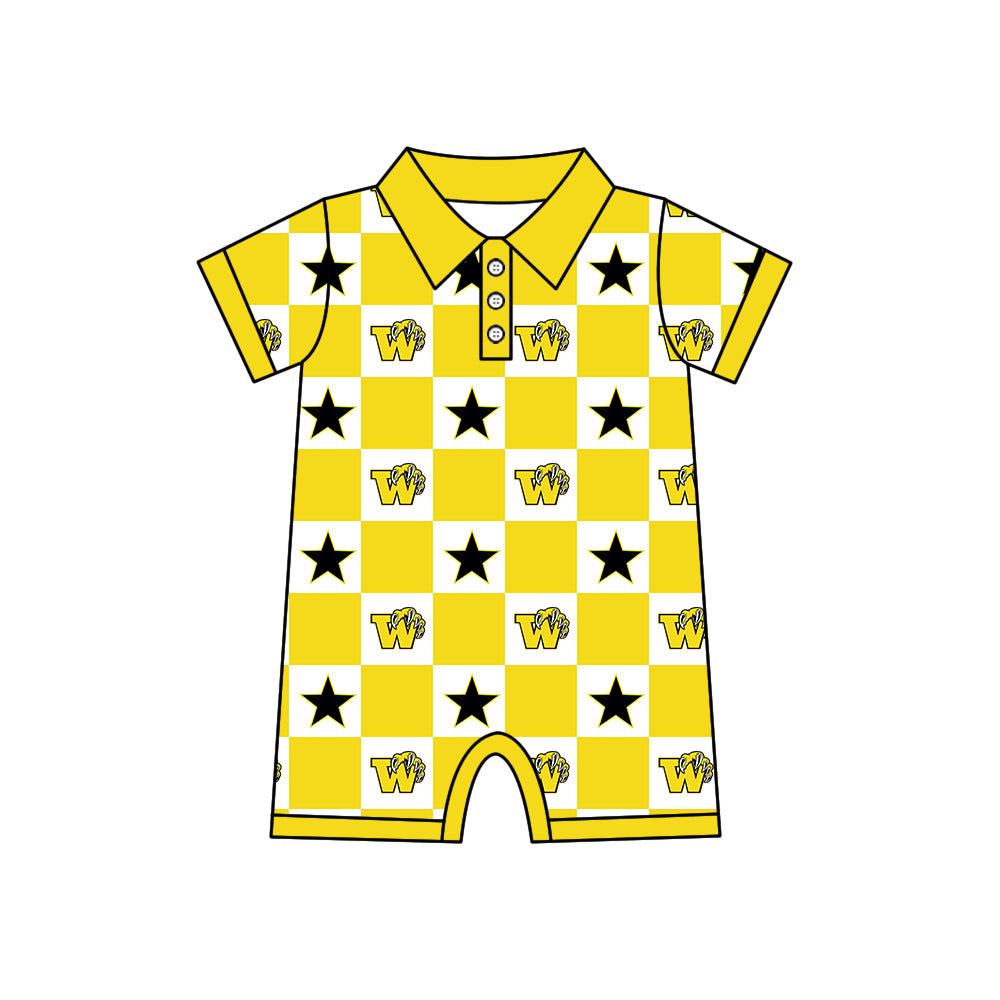 (Custom Design Preorder MOQ 5 Each Item) Teams Winona Wildcats Bows Yellow Plaid Print Kids Clothes Sibling & Family Matching Styles