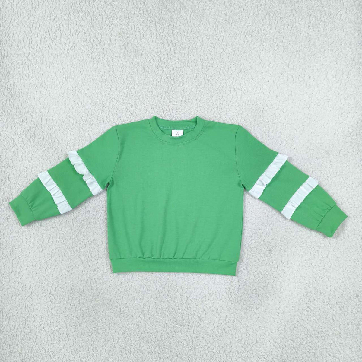 GT1858 Green White Ruffle Girls Fall Cotton Pullover Sweatshirt Top