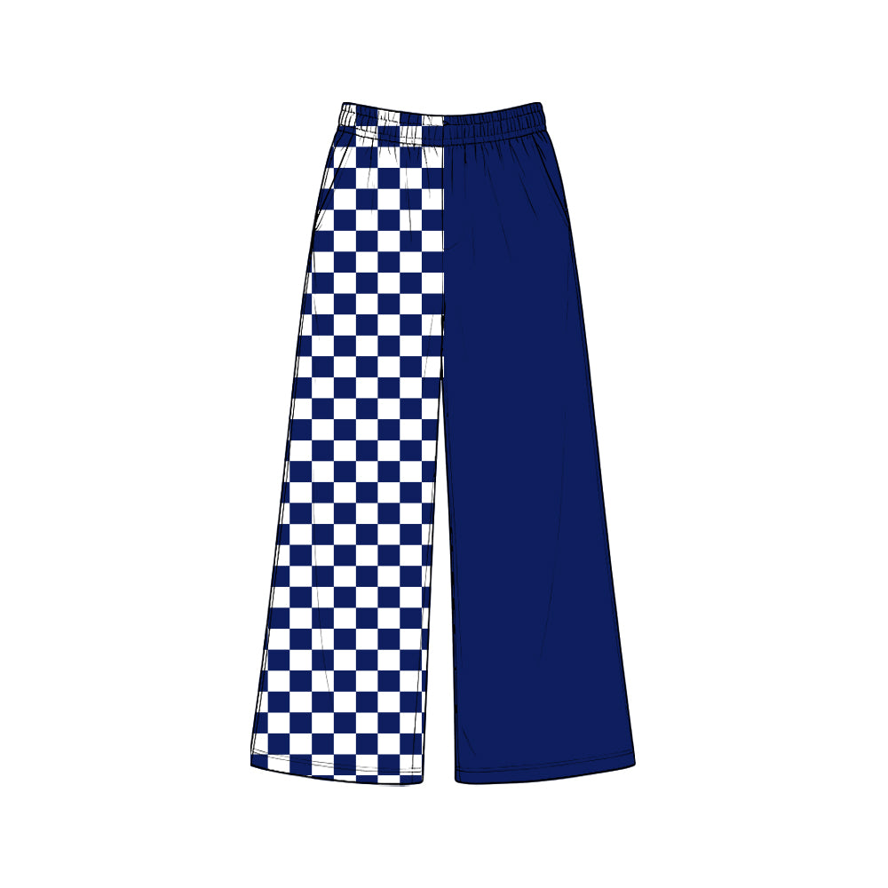 (Custom Design Preorder MOQ 5 Each)Teams Checkered Leopard Print Girls Straight Pockets Bottom Pants Sisters Wear
