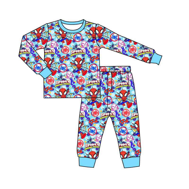 (Custom Design Preorder MOQ 5)  Cartoon Spider Hero Print Pants Baby Boys Outfits