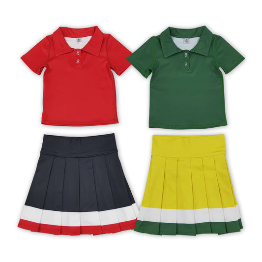 Sibling Kids Girls Short Sleeve Polo Top Pleated Skirt Active Outfit