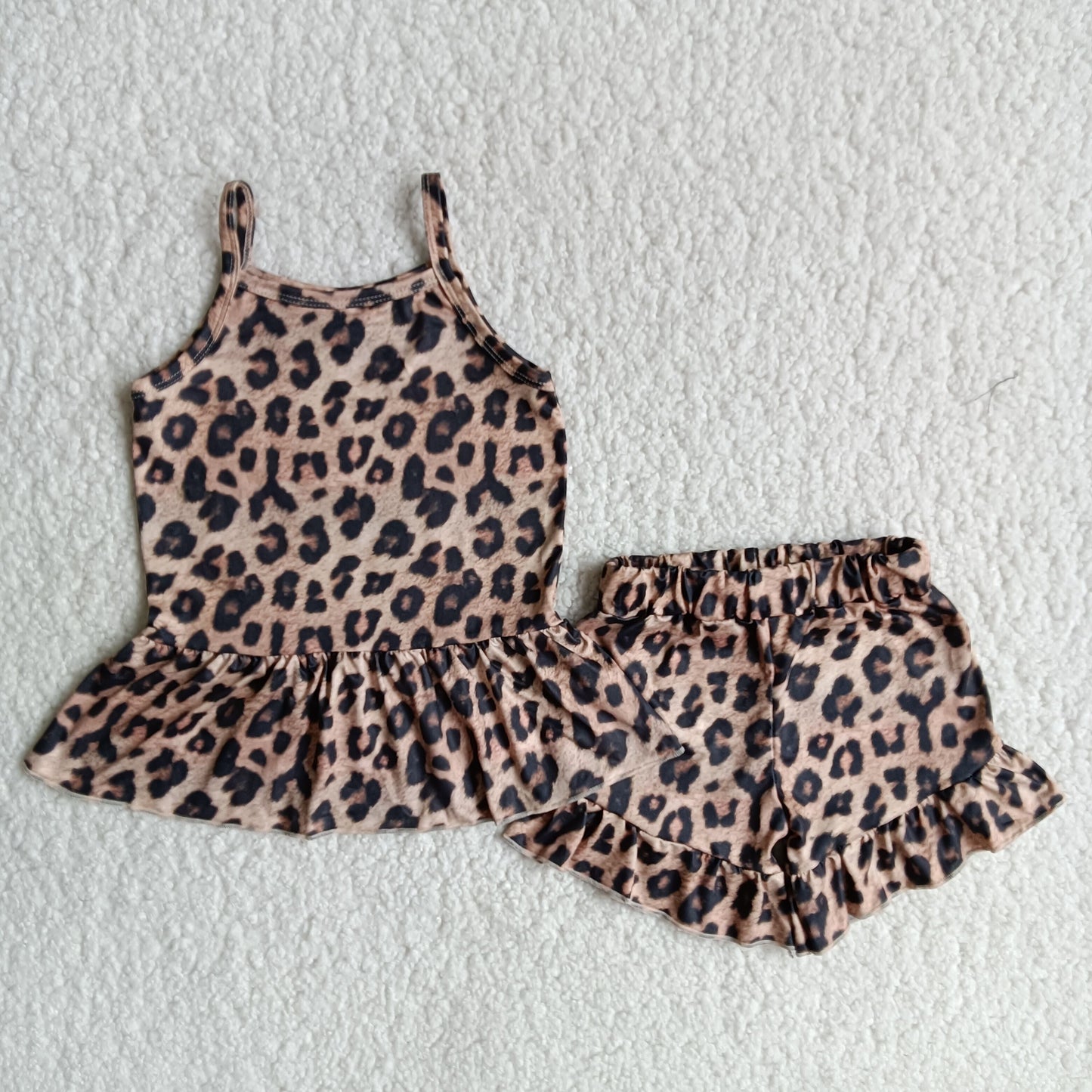 (Promotion)Leopard sleeveless ruffles shorts summer outfits   A10-12