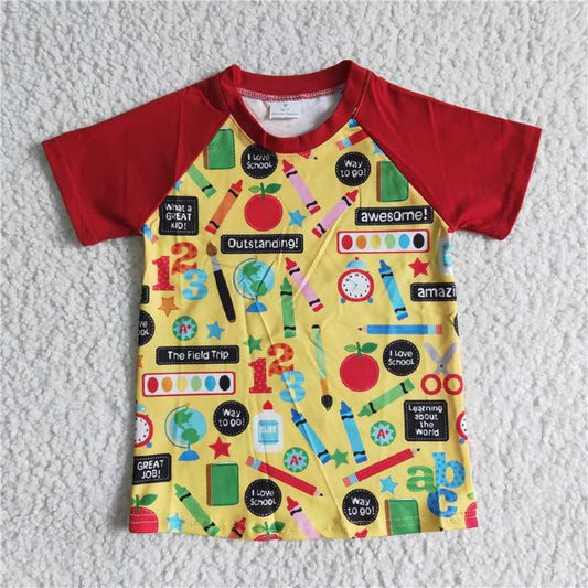 A12-17-1  Pen Apple Boys Short Sleeve Back to School Tee Shirts Top
